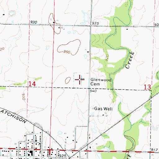 Topographic Map of Glenwood Cemetery, KS
