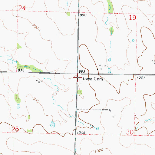 Topographic Map of Iowa Cemetery, KS