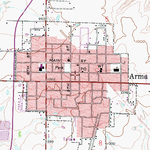 Topographic Map of Arma, KS