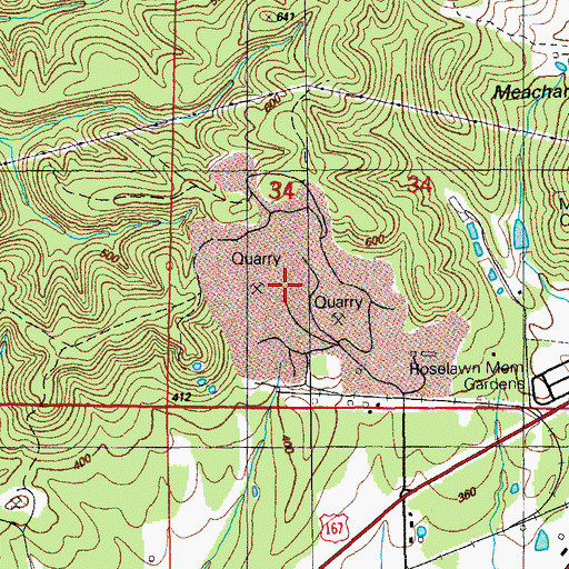 Topographic Map of Cason Mine, AR