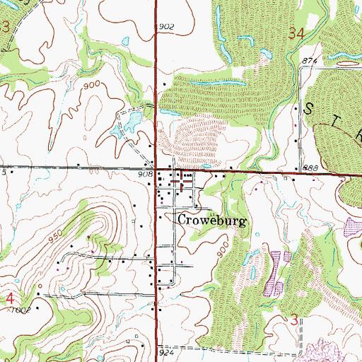 Topographic Map of Croweburg, KS
