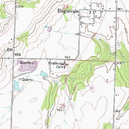 Topographic Map of Englevale Cemetery, KS
