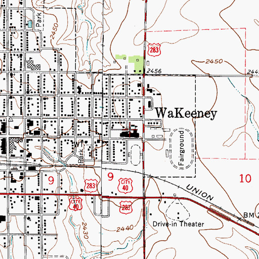Topographic Map of Trego Community High School, KS