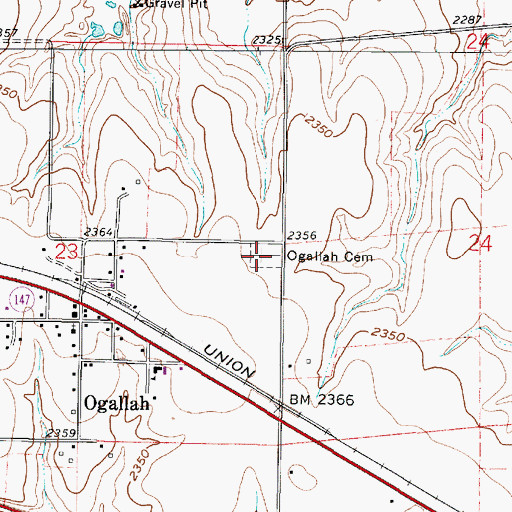 Topographic Map of Oglala Cemetery, KS