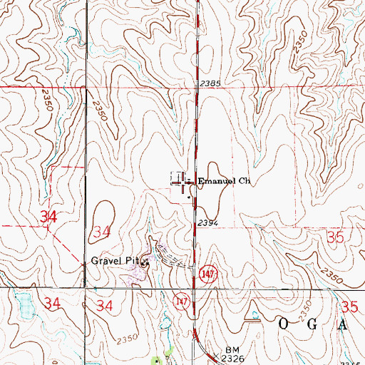 Topographic Map of Emanuel Lutheran Church, KS
