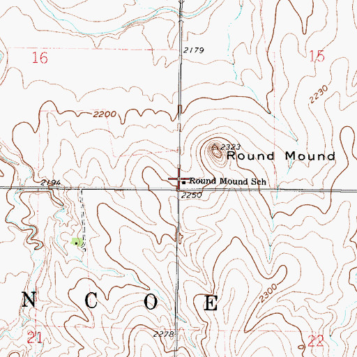 Topographic Map of Round Mound School, KS