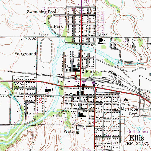 Topographic Map of Ellis, KS