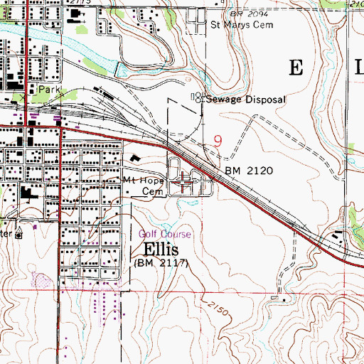 Topographic Map of Mount Hope Cemetery, KS