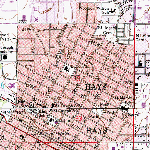 Topographic Map of Hays, KS