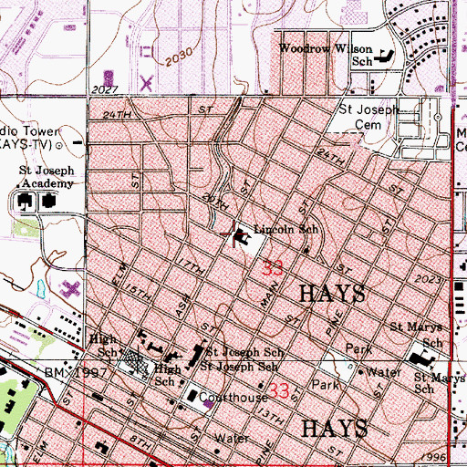 Topographic Map of Lincoln Elementary School, KS