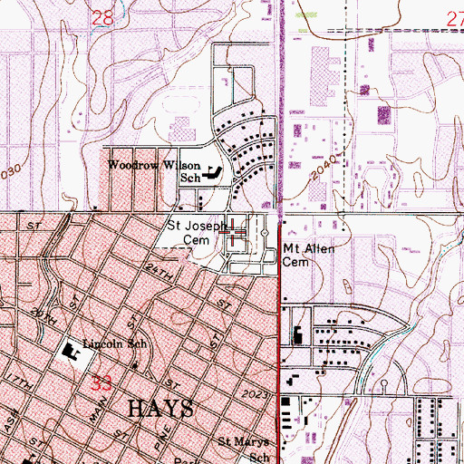 Topographic Map of Saint Joseph Cemetery, KS