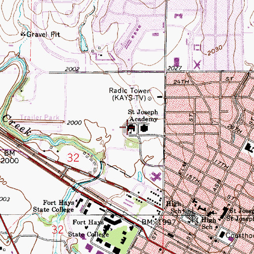 Topographic Map of Thomas More Prep - Marian High School, KS