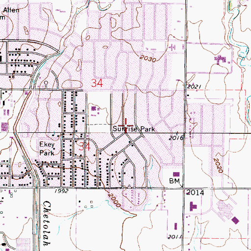 Topographic Map of Sunrise Park, KS
