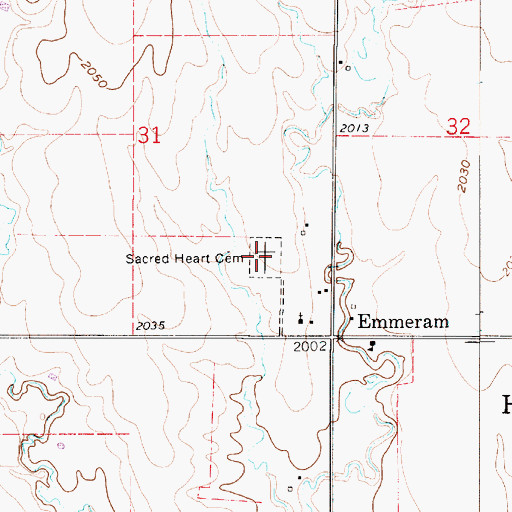 Topographic Map of Sacred Heart Cemetery, KS