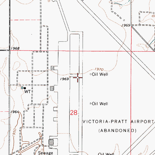 Topographic Map of Victoria Pratt Airport (historical), KS