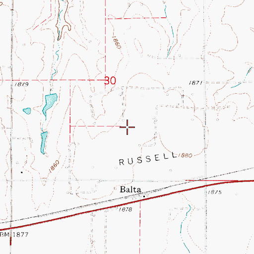 Topographic Map of Russell Oil Field, KS