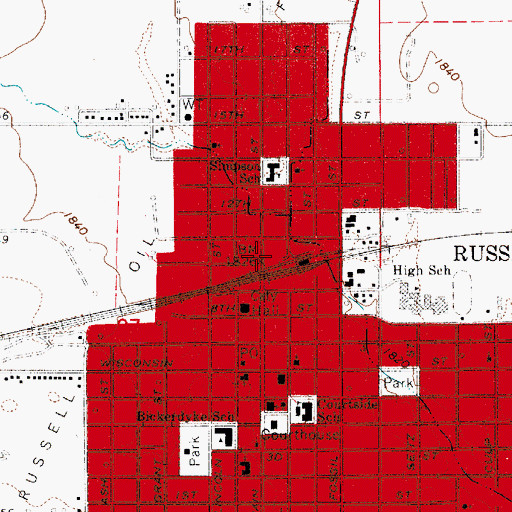 Topographic Map of Russell, KS