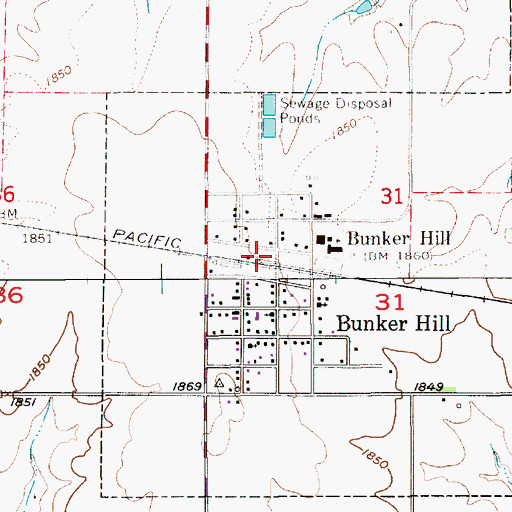 Topographic Map of Bunker Hill, KS