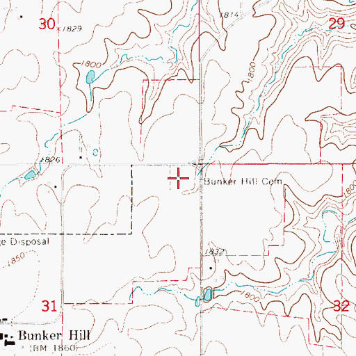 Topographic Map of Bunker Hill Cemetery, KS