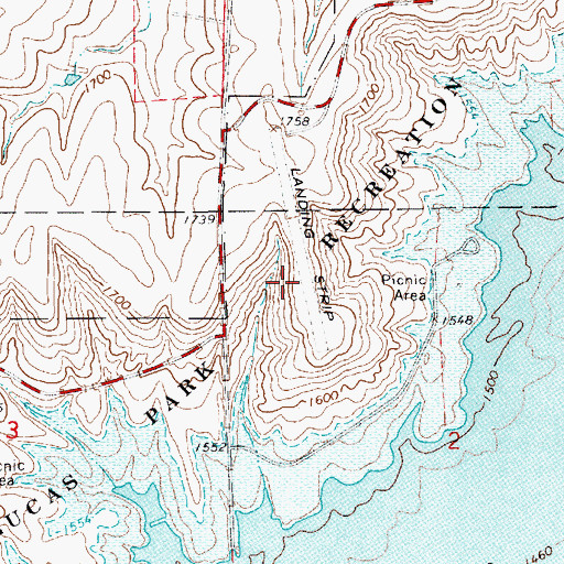 Topographic Map of Lucas Park Recreation Area, KS