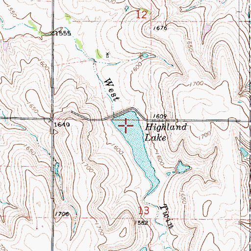 Topographic Map of Highland Lake, KS