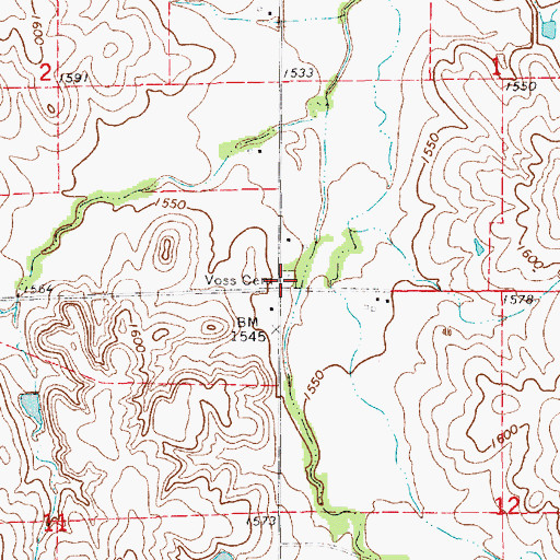 Topographic Map of Voss Cemetery, KS