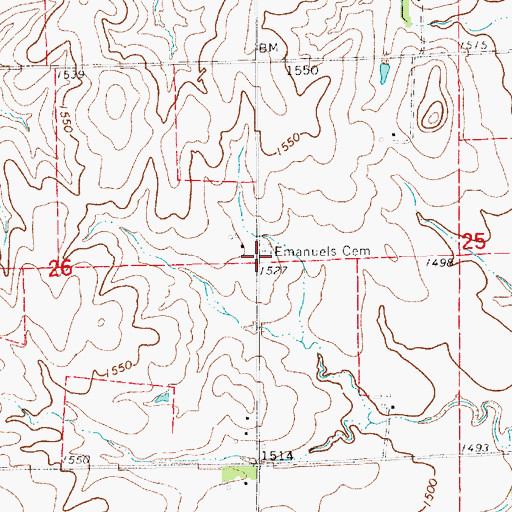 Topographic Map of Emanuels Cemetery, KS