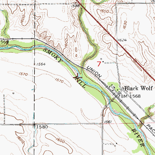 Topographic Map of Cow Creek, KS