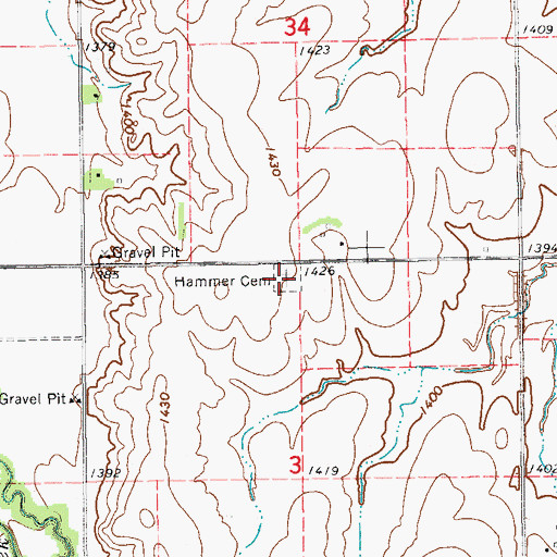 Topographic Map of Hammer Cemetery, KS