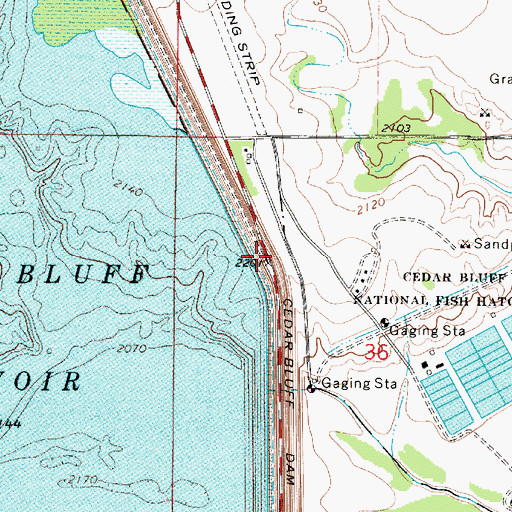Topographic Map of Cedar Bluff Dam, KS