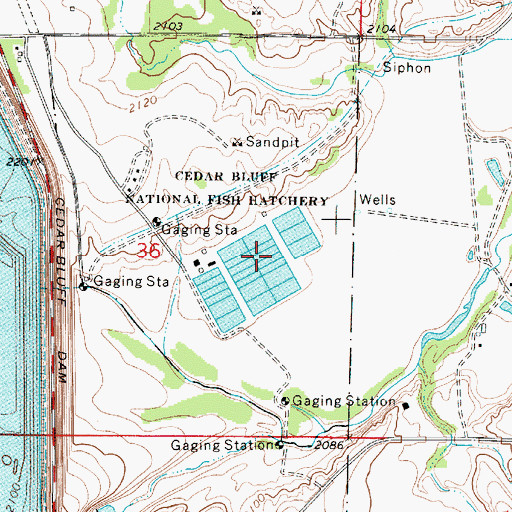 Topographic Map of Cedar Bluff National Fish Hatchery, KS