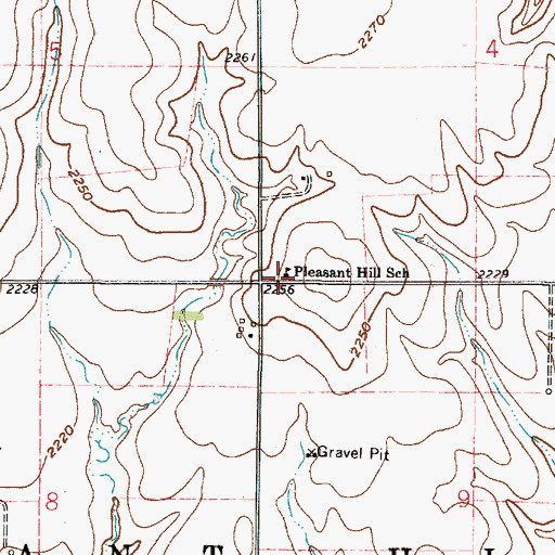 Topographic Map of Pleasant Hill School, KS