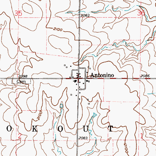 Topographic Map of Antonino, KS