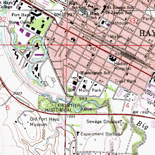 Topographic Map of Washington Elementary School, KS