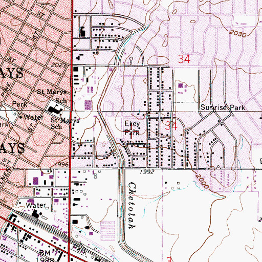 Topographic Map of Ekey Park, KS