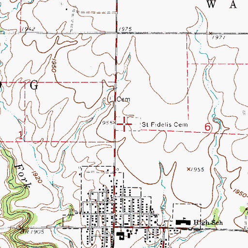 Topographic Map of Saint Fidelis Cemetery, KS