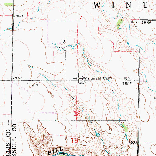 Topographic Map of Winterset Cemetery, KS