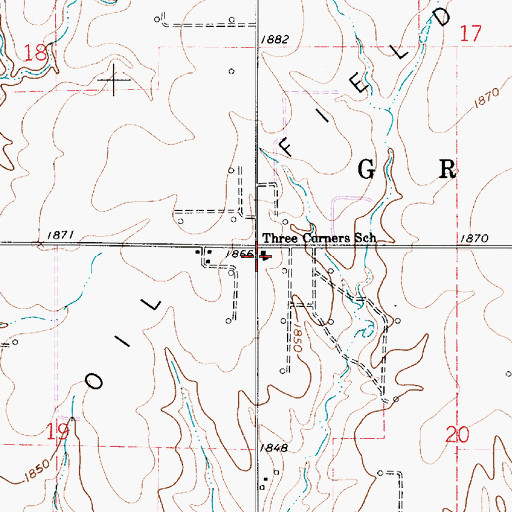 Topographic Map of Three Corners School, KS