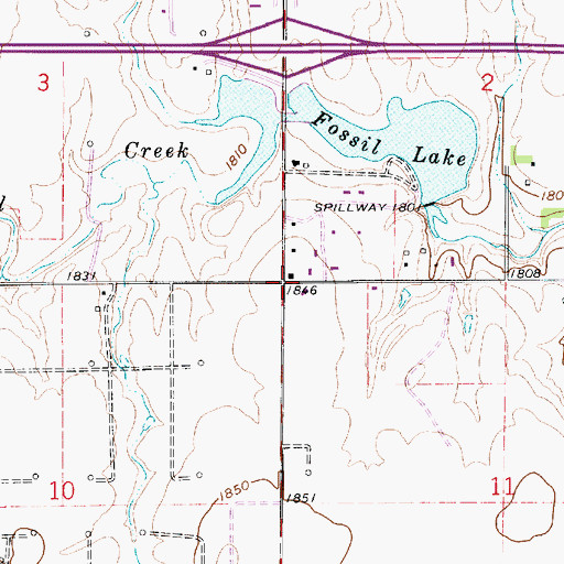 Topographic Map of Fossil Creek School, KS