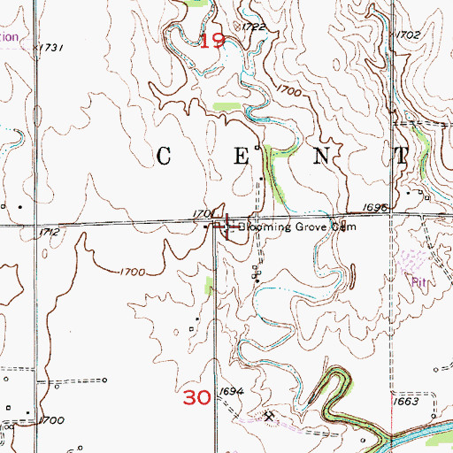 Topographic Map of Blooming Grove Cemetery, KS