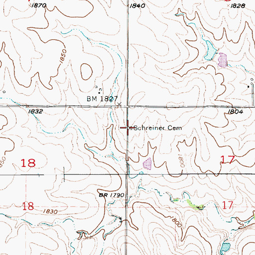 Topographic Map of Schreiner Cemetery, KS