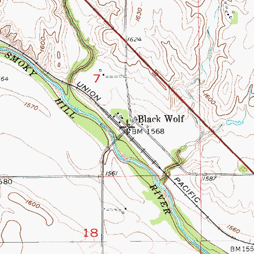 Topographic Map of Black Wolf, KS