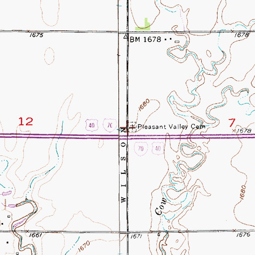 Topographic Map of Pleasant Valley Cemetery, KS