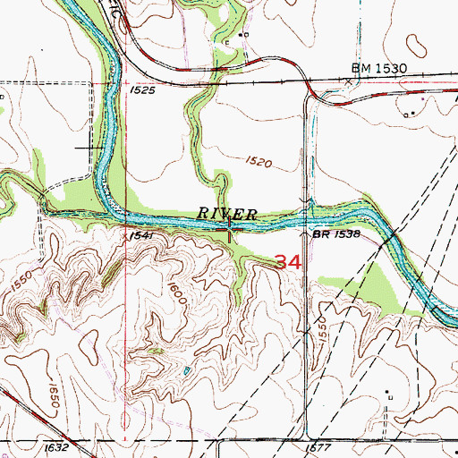 Topographic Map of Oak Creek, KS