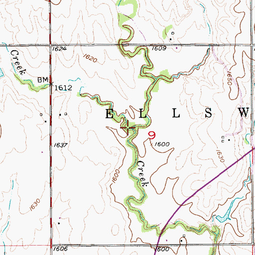 Topographic Map of West Oak Creek, KS