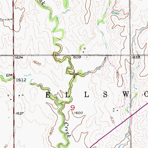 Topographic Map of East Oak Creek, KS