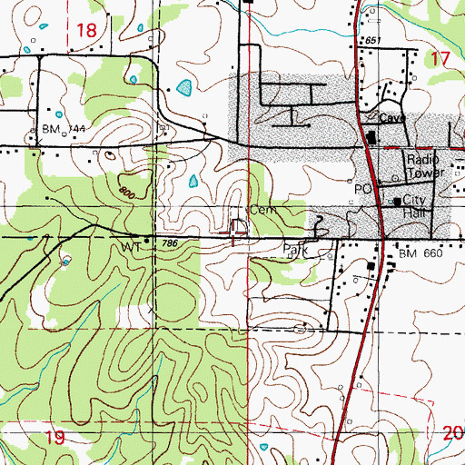 Topographic Map of Cave City Cemetery, AR