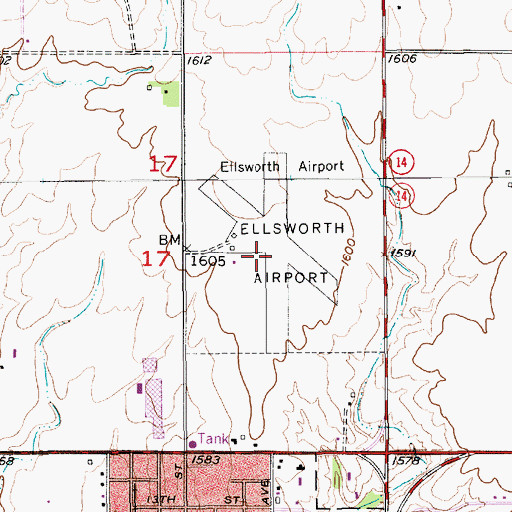 Topographic Map of Ellsworth Municipal Airport, KS