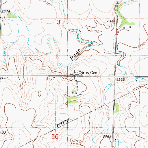 Topographic Map of Cyrus Cemetery, KS