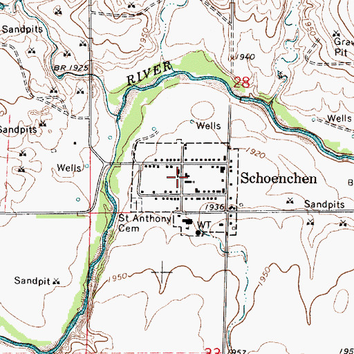 Topographic Map of Schoenchen, KS